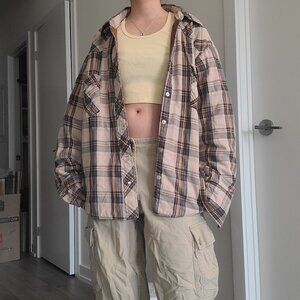 MWG Padded Beige Oversized Plaid Shirt